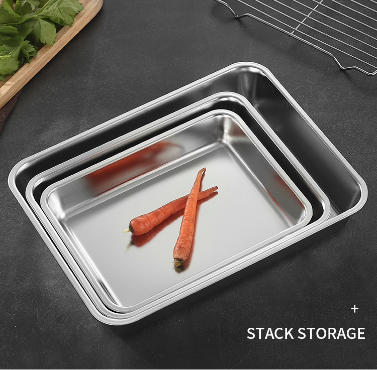 Baking Tray Stainless Steel Plate Kitchen Seasoning Tray Barbecue Plate Japanese Square Plate Towel Plate Barbecue Plate Grilled Fish Dish Tray