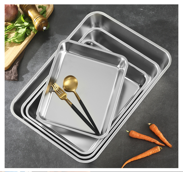 Baking Tray Stainless Steel Plate Kitchen Seasoning Tray Barbecue Plate Japanese Square Plate Towel Plate Barbecue Plate Grilled Fish Dish Tray