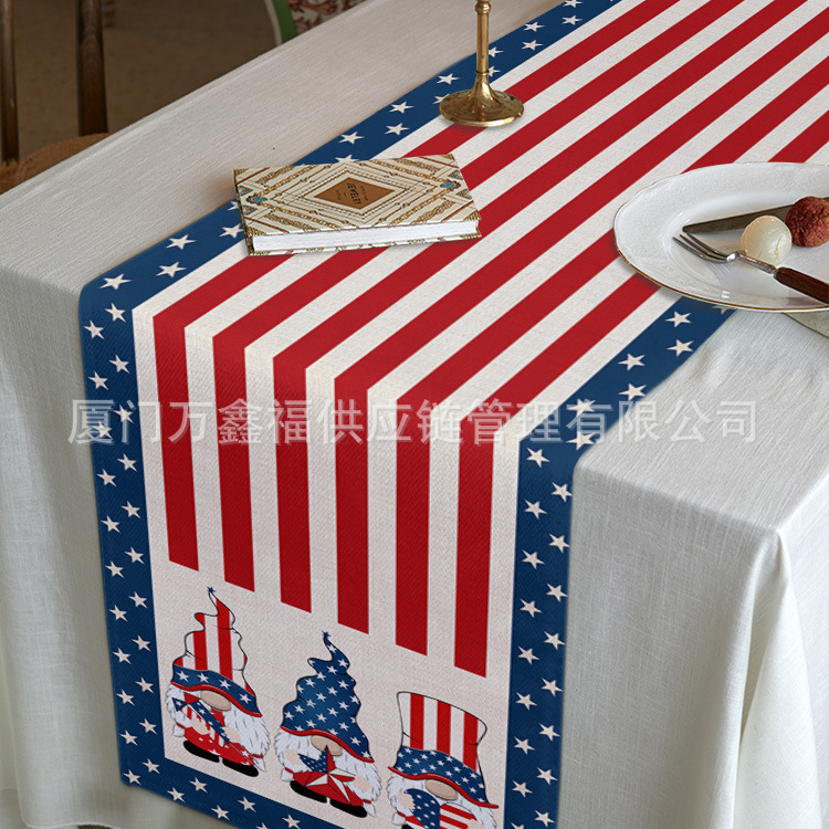 Amazon Foreign Trade New Independence Day Table Runner Dwarf Kitchen Unit Decorative Cotton Linen Tea Table Towel Tablecloth