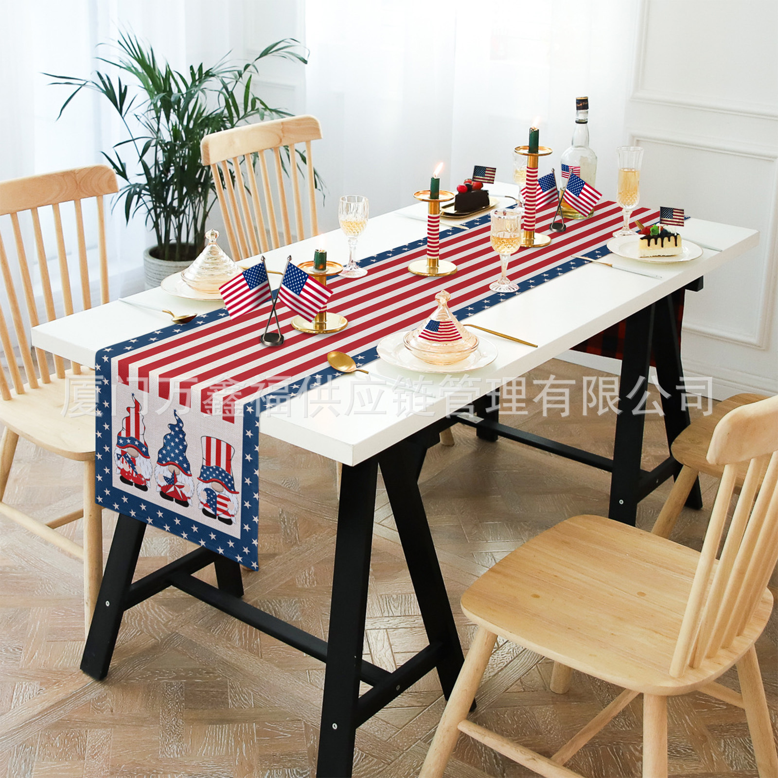 Amazon Foreign Trade New Independence Day Table Runner Dwarf Kitchen Unit Decorative Cotton Linen Tea Table Towel Tablecloth