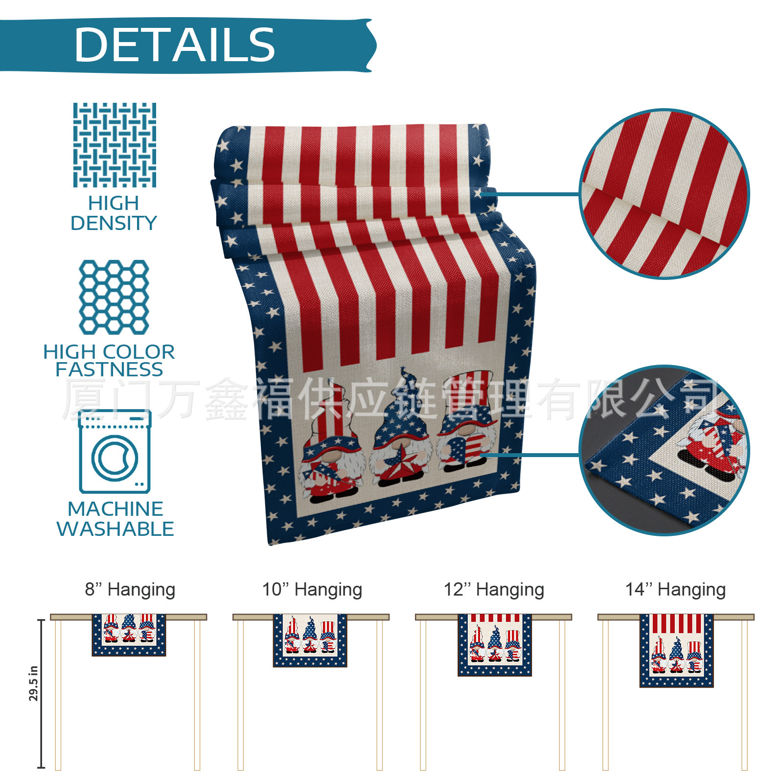 Amazon Foreign Trade New Independence Day Table Runner Dwarf Kitchen Unit Decorative Cotton Linen Tea Table Towel Tablecloth