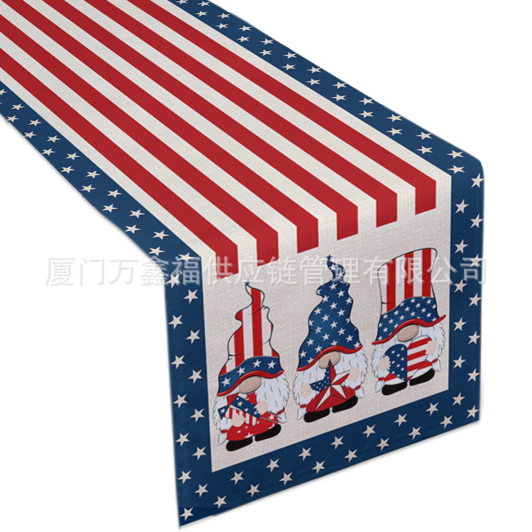 Amazon Foreign Trade New Independence Day Table Runner Dwarf Kitchen Unit Decorative Cotton Linen Tea Table Towel Tablecloth