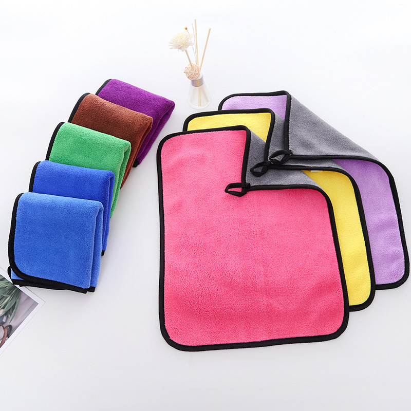 Wholesale Coral Fleece Towel for Wiping Cars Double-Sided Fleece Car Wash Thickened Absorbent Kitchen Cleaning Hand Cleaning Towel Hanging 30*40