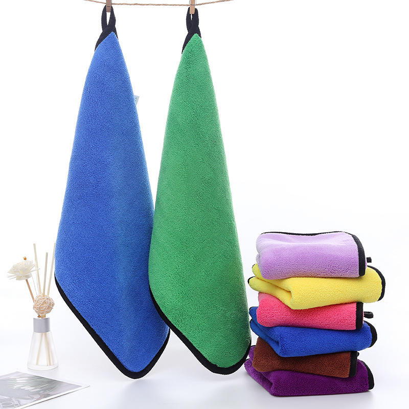 Wholesale Coral Fleece Towel for Wiping Cars Double-Sided Fleece Car Wash Thickened Absorbent Kitchen Cleaning Hand Cleaning Towel Hanging 30*40