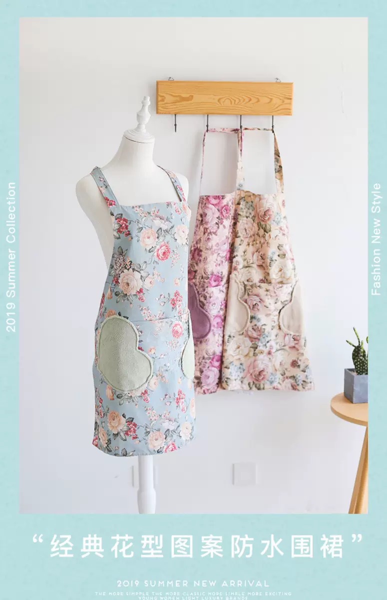 Korean style kitchen towel apron double layer waterproof rural style can wipe hand apron anti - oil and anti - pollution apron