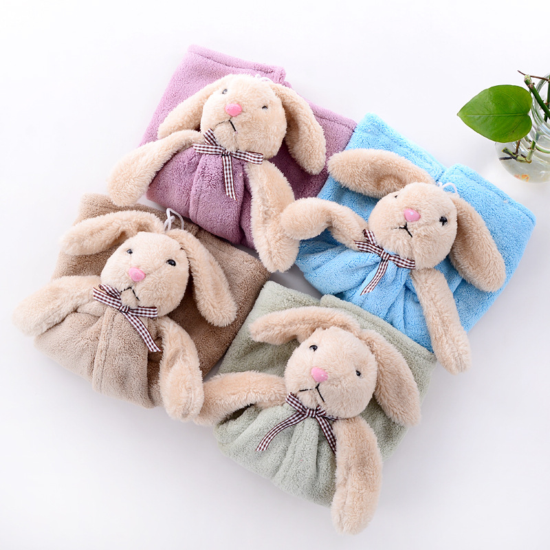 Hand Towel Kitchen Towel Cartoon Water-Absorbing Quick-Drying Coral Fleece Hand Towel Hanging Soft Cartoon