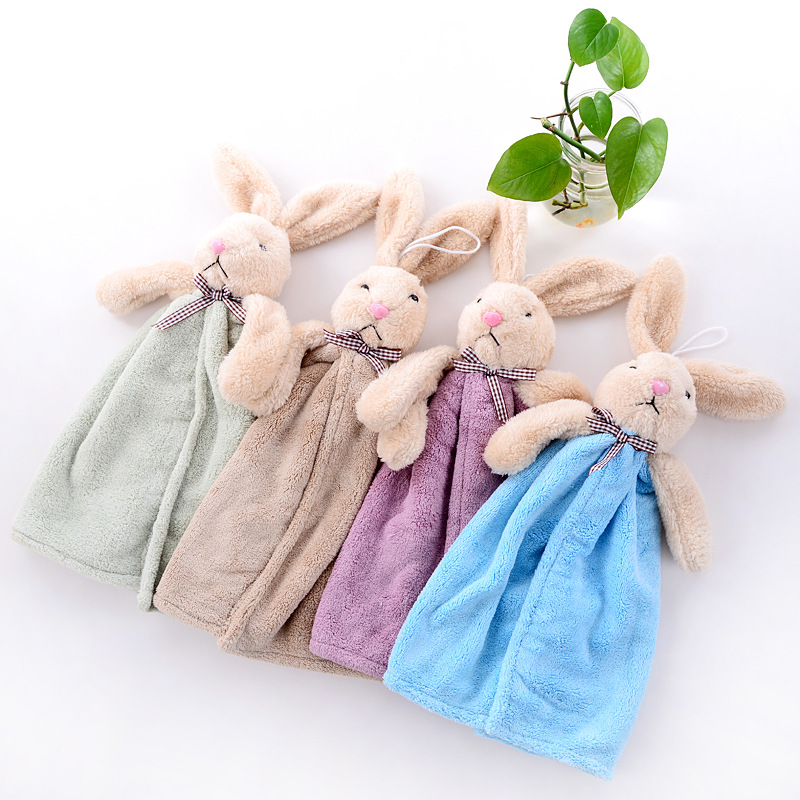 Hand Towel Kitchen Towel Cartoon Water-Absorbing Quick-Drying Coral Fleece Hand Towel Hanging Soft Cartoon