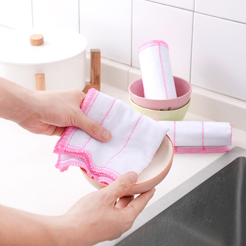 1364 Kitchen 5-Layer Quilted Dishcloth Tablecloth Rag Cotton Yarn Dish Towel Small Square Towel Rag Single Piece