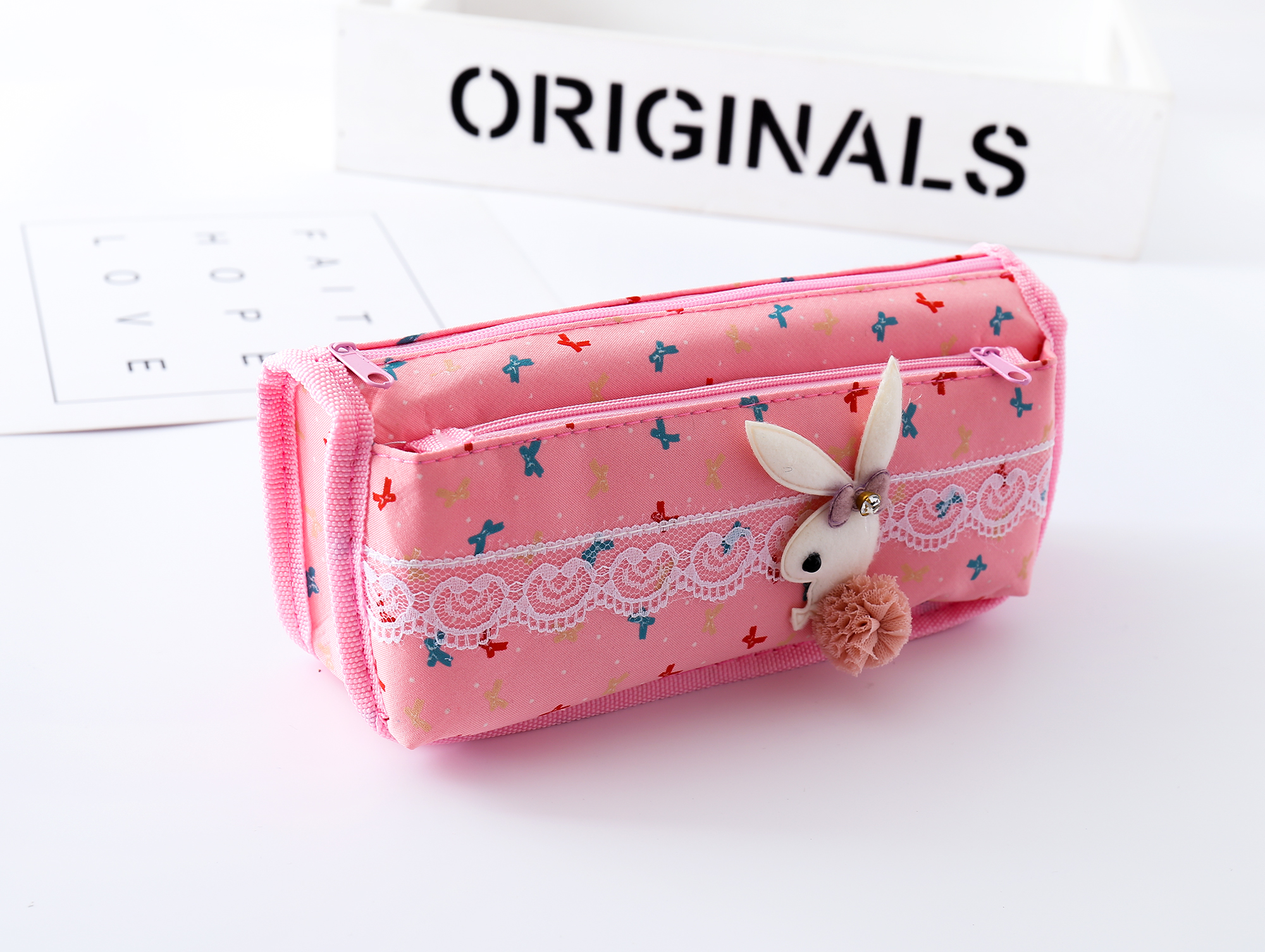 Rayleigh Stationery Bunny head Butterfly Pen bag Female Secondary school students Simple Large Capacity creative writing case primary and Secondary school students