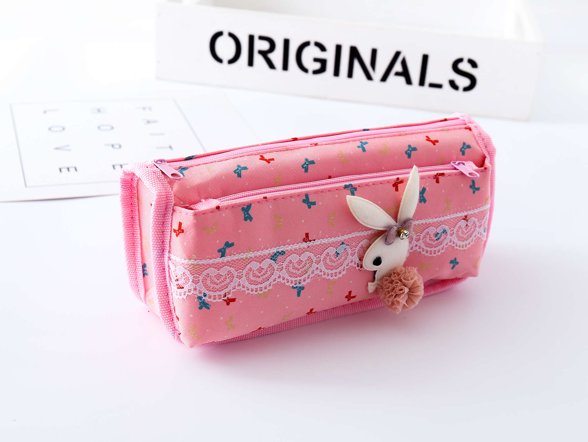 Rayleigh Stationery Bunny head Butterfly Pen bag Female Secondary school students Simple Large Capacity creative writing case primary and Secondary school students