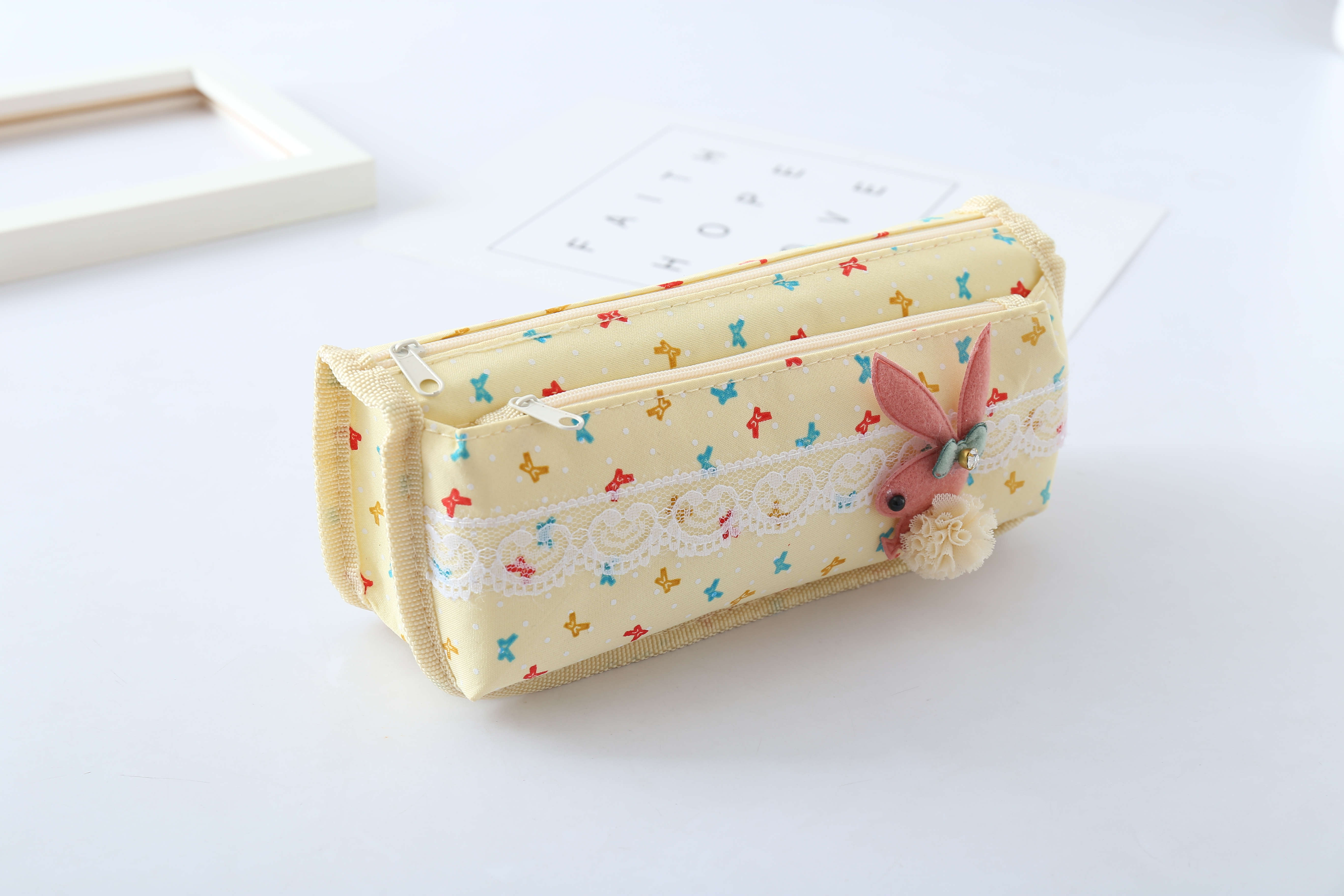Rayleigh Stationery Bunny head Butterfly Pen bag Female Secondary school students Simple Large Capacity creative writing case primary and Secondary school students
