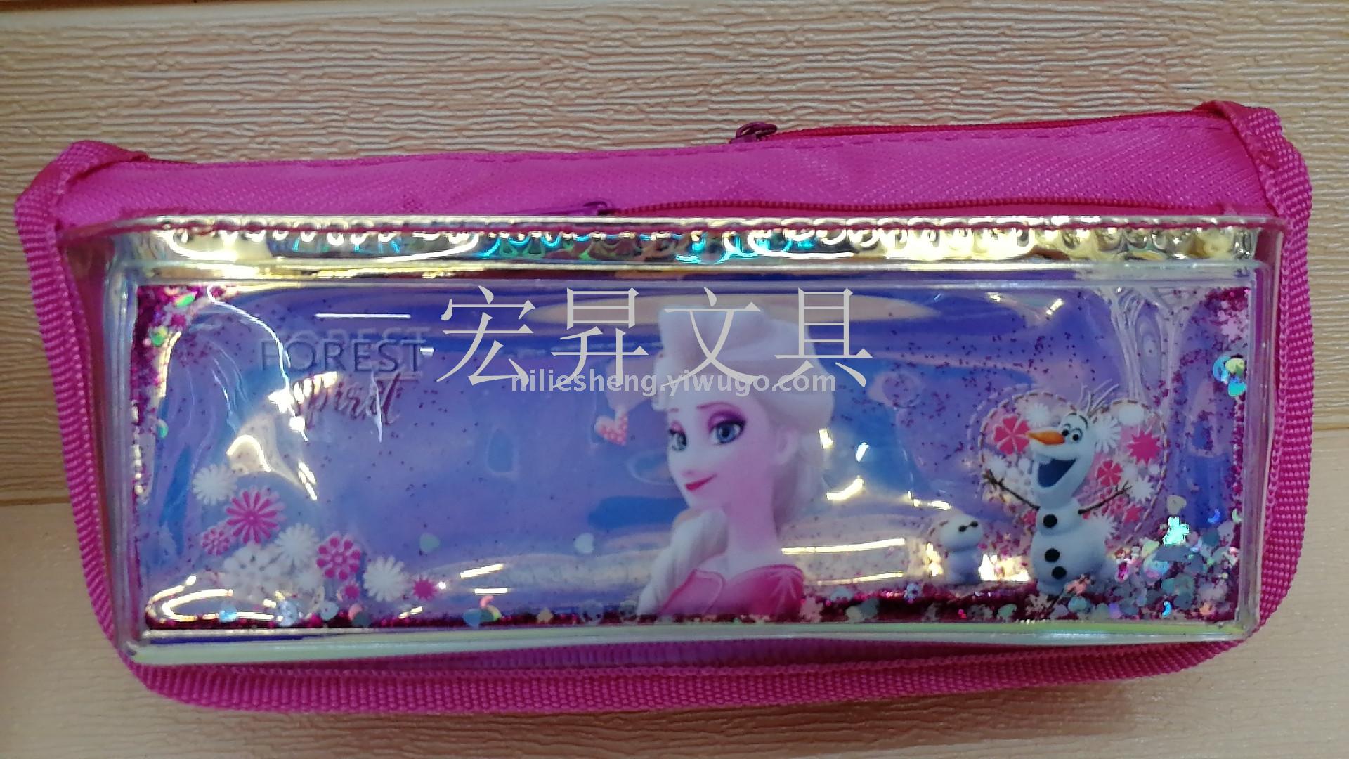 Cartoon quicksand pen bag in large capacity pencil bag pencil identifiers bag identifiers box waterproof hongsheng pencil box, suction card