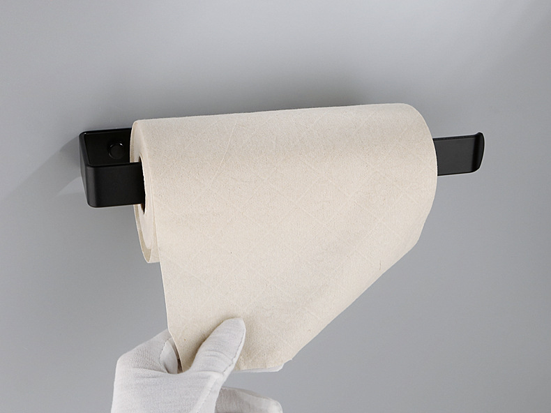 Nordic Black Alumimum Kitchen Towel Rack Punch-Free Bathroom Toilet Set Roll Stand Tissue Rack