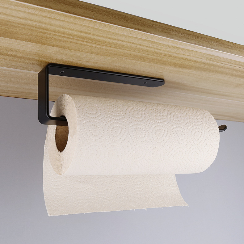 Nordic Black Alumimum Kitchen Towel Rack Punch-Free Bathroom Toilet Set Roll Stand Tissue Rack