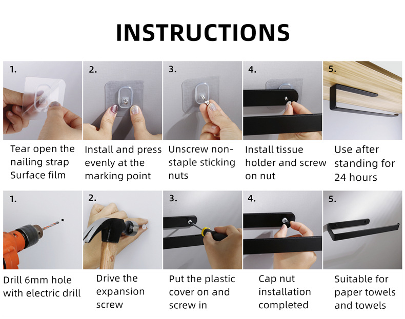 Nordic Black Alumimum Kitchen Towel Rack Punch-Free Bathroom Toilet Set Roll Stand Tissue Rack