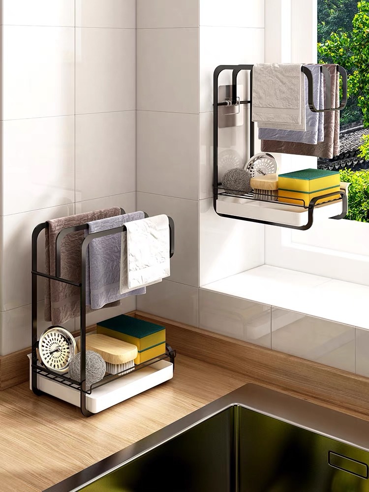 Rag Rack Kitchen Spice Rack Home Countertop Wall Storage Artifact Dishcloth Shelf Towel Draining Rack