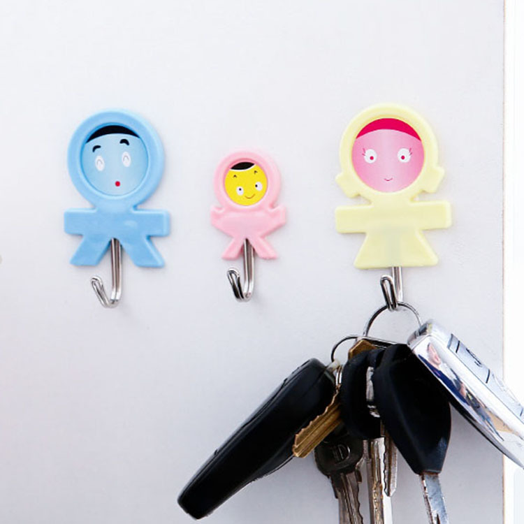 Kitchen Family of Three Creative Cute Hook Multi-Purpose Wall Mounted Hoy Bathroom Towel Sticky Hook 3 Pack