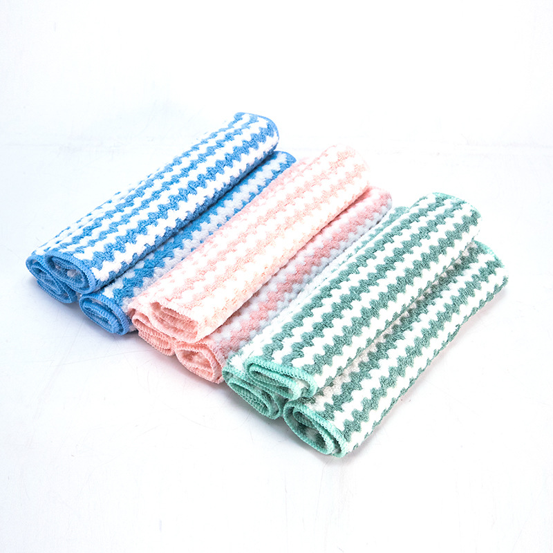 Striped Coral Fleece Hand Towel Rag Kitchen Cleaning Towel Lazy Rag Dishcloth Oil-Removing Scouring Pad Wholesale