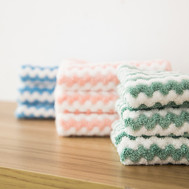 Striped Coral Fleece Hand Towel Rag Kitchen Cleaning Towel Lazy Rag Dishcloth Oil-Removing Scouring Pad Wholesale