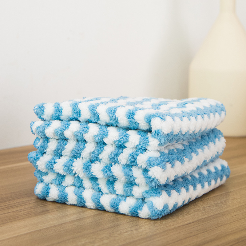 Striped Coral Fleece Hand Towel Rag Kitchen Cleaning Towel Lazy Rag Dishcloth Oil-Removing Scouring Pad Wholesale