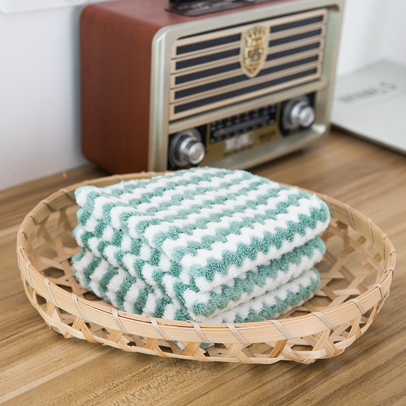 Striped Coral Fleece Hand Towel Rag Kitchen Cleaning Towel Lazy Rag Dishcloth Oil-Removing Scouring Pad Wholesale