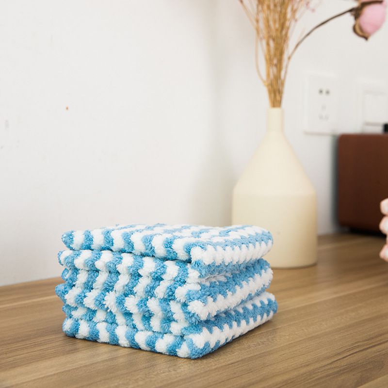 Striped Coral Fleece Hand Towel Rag Kitchen Cleaning Towel Lazy Rag Dishcloth Oil-Removing Scouring Pad Wholesale