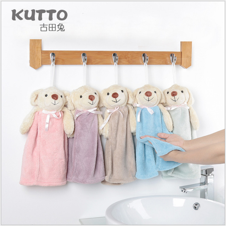 Factory Direct Sales Coral Fleece Hanging Hand Towel Kids&#039; Towel Cartoon Kitchen Bathroom Home Small Square Towel Wholesale