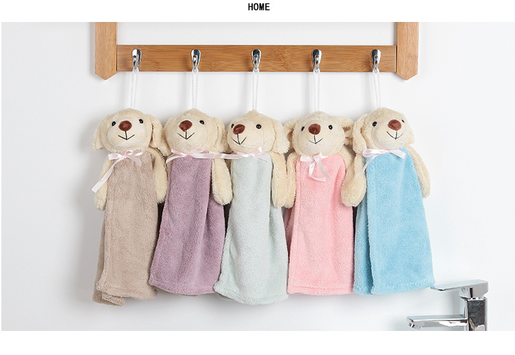Factory Direct Sales Coral Fleece Hanging Hand Towel Kids' Towel Cartoon Kitchen Bathroom Home Small Square Towel Wholesale