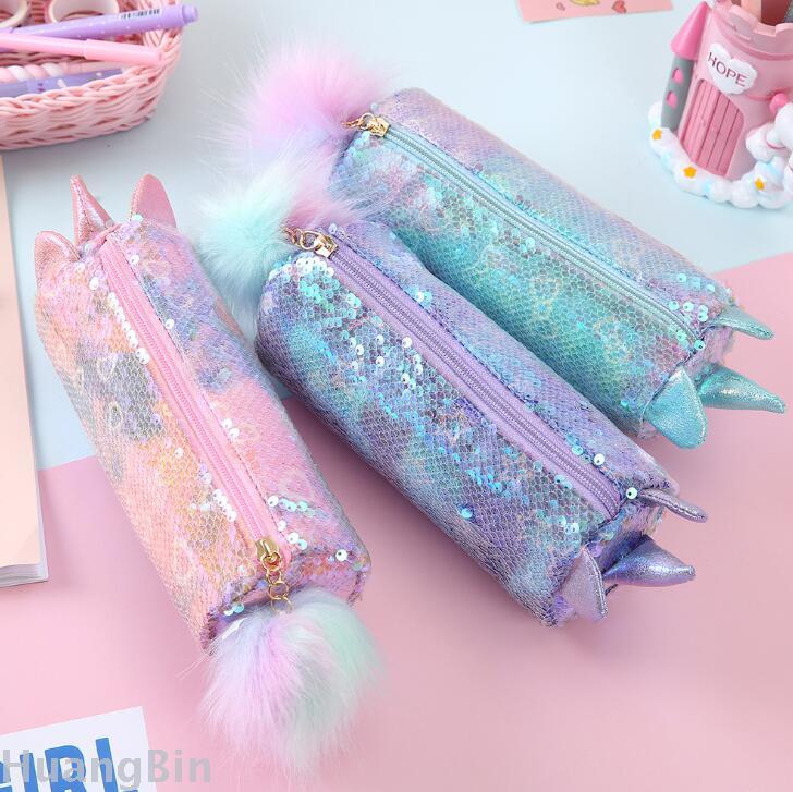 Unicorn sequin bag unicorn transparent student cartoon pen bag stationery received pencil bag teenage makeup bag