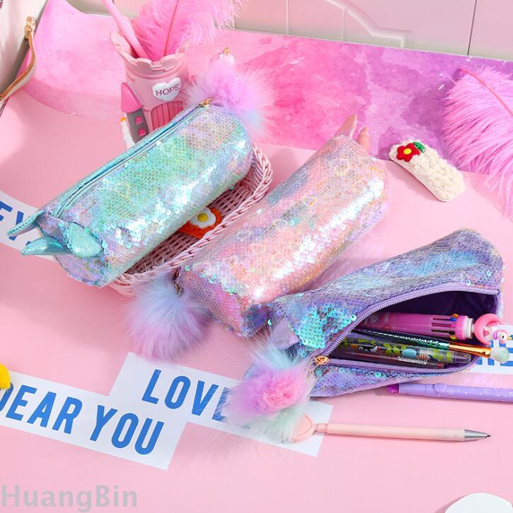 Unicorn sequin bag unicorn transparent student cartoon pen bag stationery received pencil bag teenage makeup bag