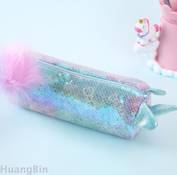 Unicorn sequin bag unicorn transparent student cartoon pen bag stationery received pencil bag teenage makeup bag