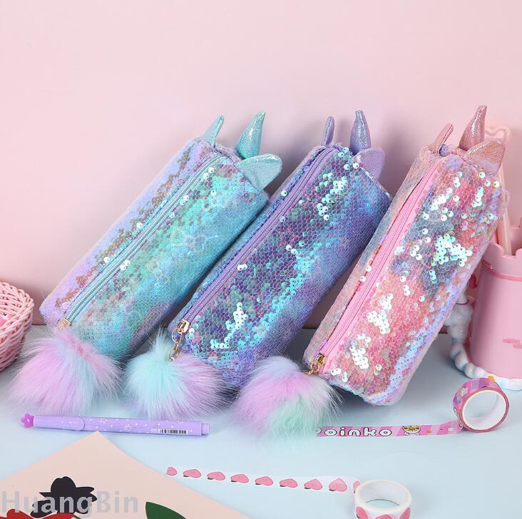 Unicorn sequin bag unicorn transparent student cartoon pen bag stationery received pencil bag teenage makeup bag