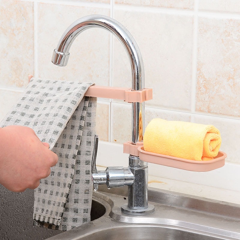 Kitchen Rack Faucet Sink Storage Rack Drain Rack Bathroom Towel Rack Clip-on Storage Rod