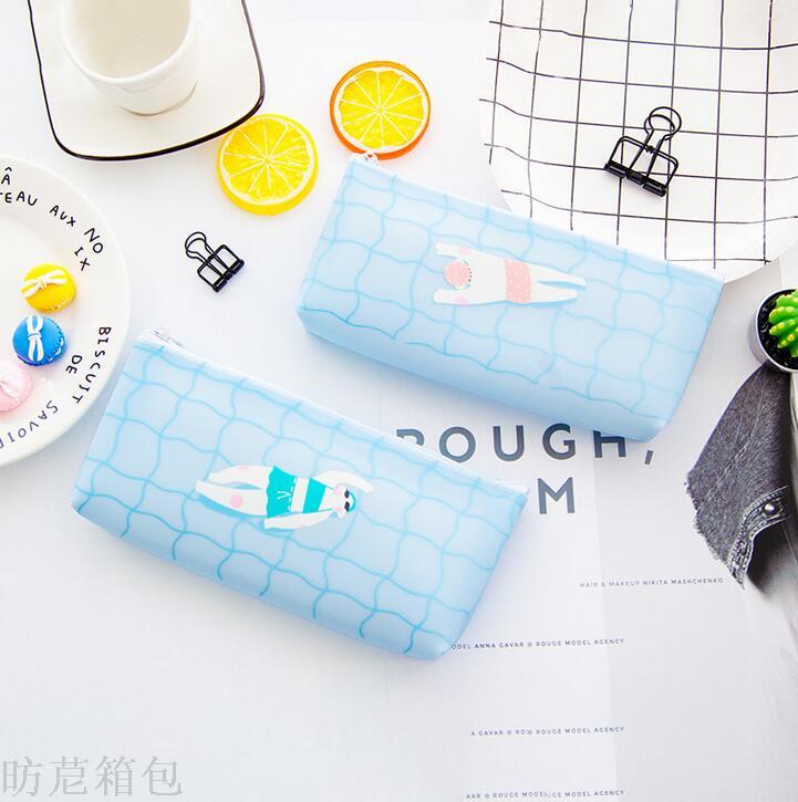 Korean version of the simple creative students silicone pen bag pool party series inverted trapezoidal stationery