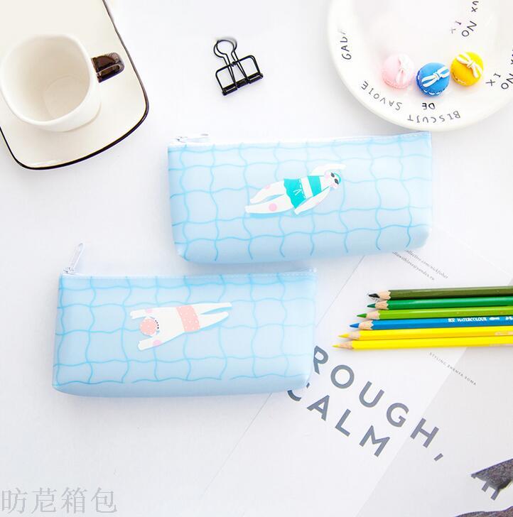 Korean version of the simple creative students silicone pen bag pool party series inverted trapezoidal stationery