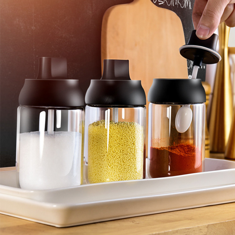 moistureproof seasoning bottle sealed glass seasoning bottle cap spoon integrated salt control pot oil pot seasoning pot