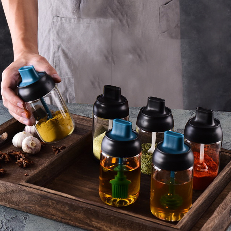 moistureproof seasoning bottle sealed glass seasoning bottle cap spoon integrated salt control pot oil pot seasoning pot