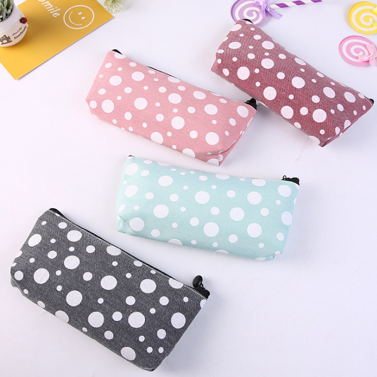 Pencil bag canvas pencil bag polka dot pen bag simple stationery bag student storage bag pencil bag