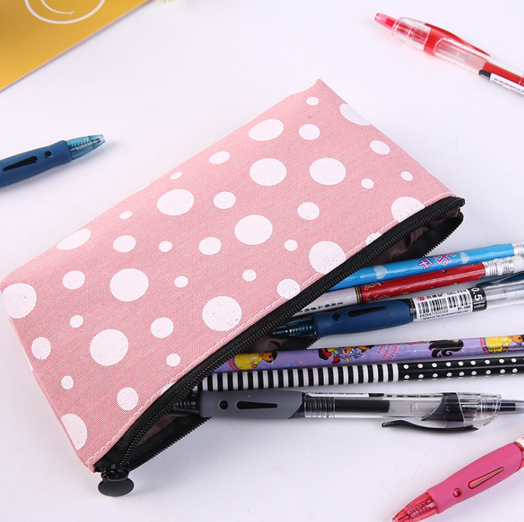 Pencil bag canvas pencil bag polka dot pen bag simple stationery bag student storage bag pencil bag