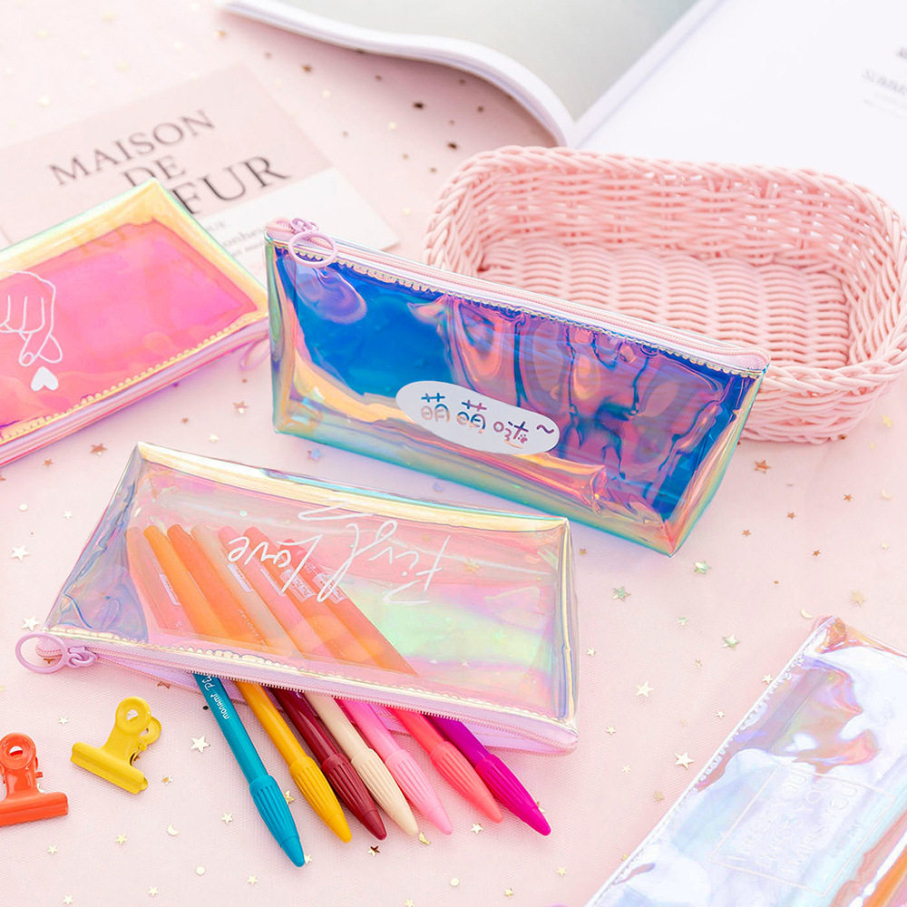 New Creative Dazzle Cool Laser Dazzle T Pen Bag Transparent Simple Stationery box fashion student Supplies