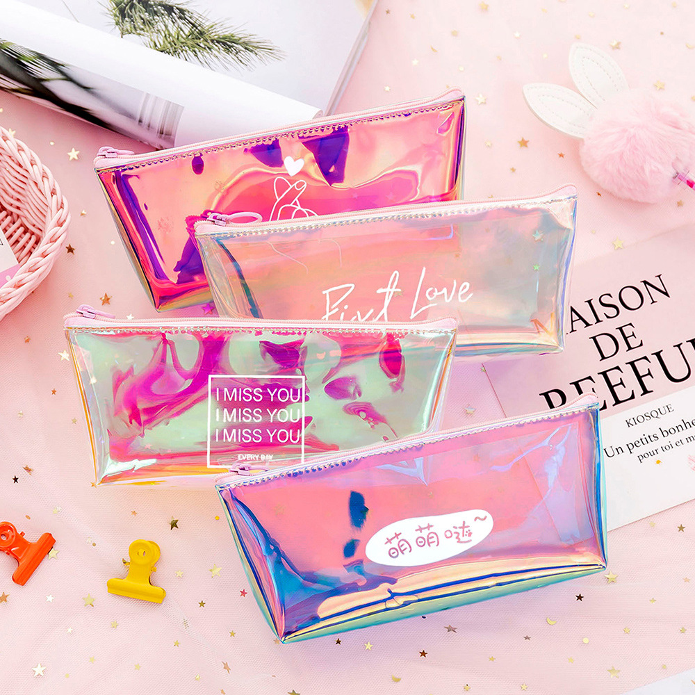 New Creative Dazzle Cool Laser Dazzle T Pen Bag Transparent Simple Stationery box fashion student Supplies