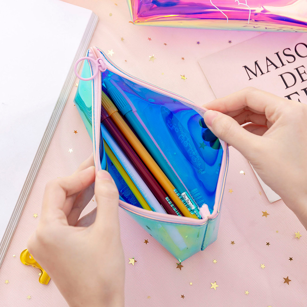 New Creative Dazzle Cool Laser Dazzle T Pen Bag Transparent Simple Stationery box fashion student Supplies