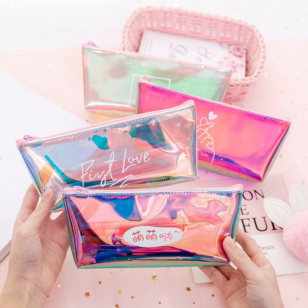 New Creative Dazzle Cool Laser Dazzle T Pen Bag Transparent Simple Stationery box fashion student Supplies