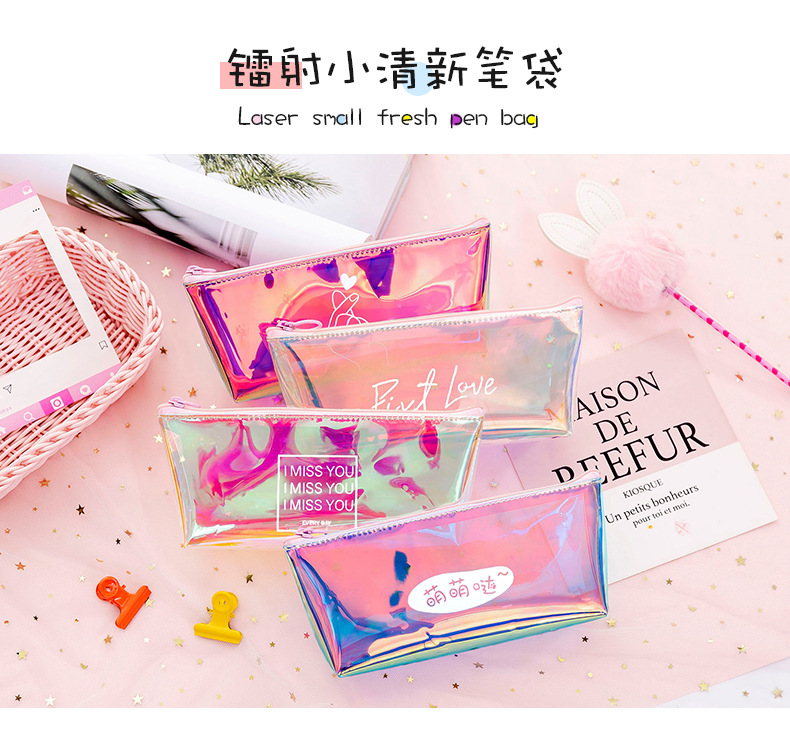 New Creative Dazzle Cool Laser Dazzle T Pen Bag Transparent Simple Stationery box fashion student Supplies