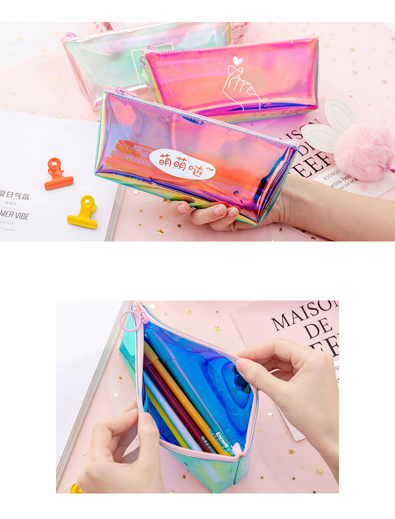 New Creative Dazzle Cool Laser Dazzle T Pen Bag Transparent Simple Stationery box fashion student Supplies