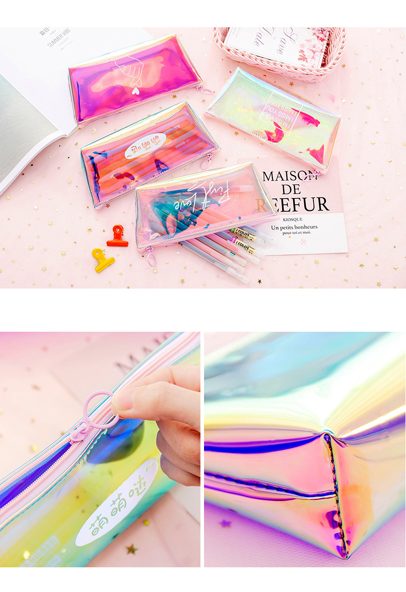 New Creative Dazzle Cool Laser Dazzle T Pen Bag Transparent Simple Stationery box fashion student Supplies
