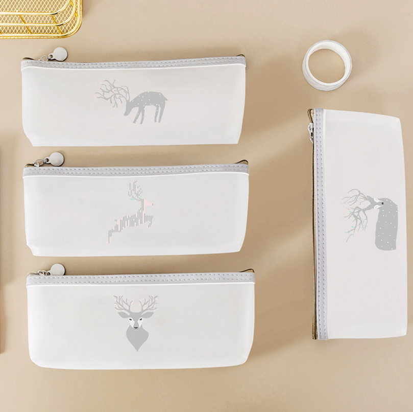 Creative Elk Forest PVC Pen Bag Transparent Frosted Stationery Box Fresh Pencil Bag Learning Tableware Storage Pencil Case