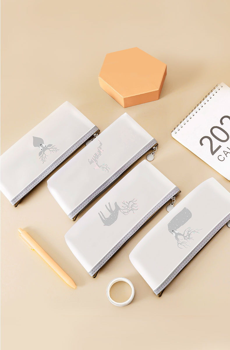 Creative Elk Forest PVC Pen Bag Transparent Frosted Stationery Box Fresh Pencil Bag Learning Tableware Storage Pencil Case