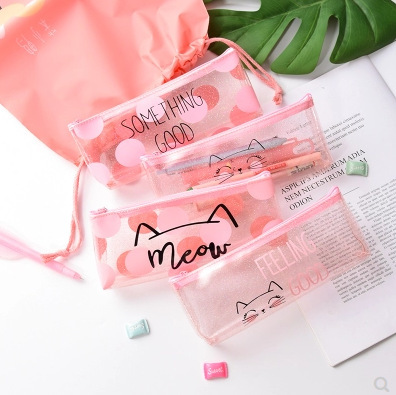 PVC Pen Bag Girl Pink Pencil Case Cute Large Capacity Pencil Case Fresh Girl Students&#039; Stationery Bag