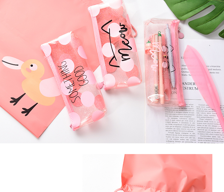 PVC Pen Bag Girl Pink Pencil Case Cute Large Capacity Pencil Case Fresh Girl Students' Stationery Bag PVC Pen Bag Girl Pink Pencil Case Cute Large Capacity Pencil Case Fresh Girl Students' Stationery Bag